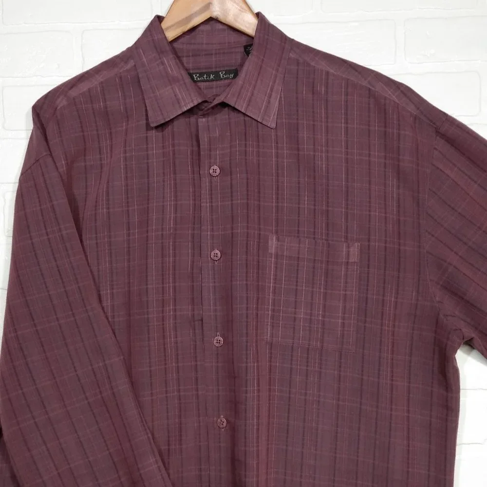 Batik Bay burgundy men's long sleeve button shirt XL - Picture 2 of 9